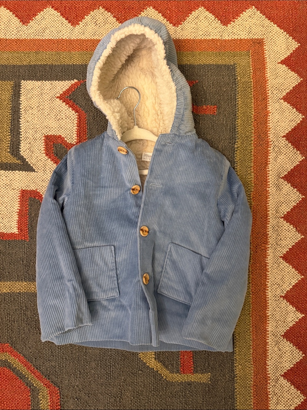 Vintage 1980’s Fischel by Johnston Blue Corduroy Hooded Coat with Sherpa Lining